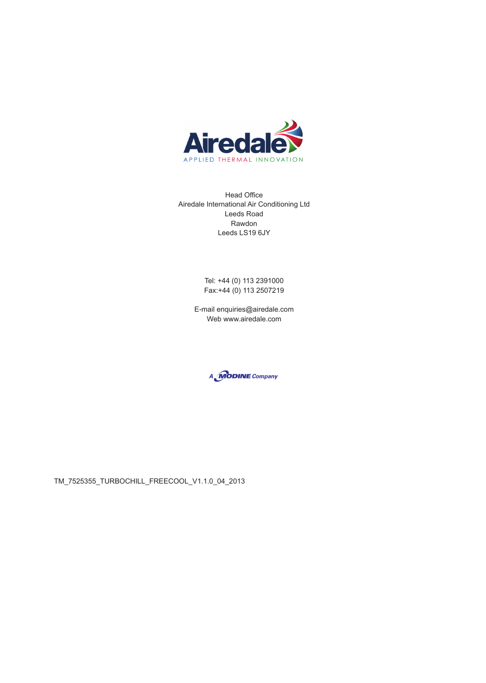 Airedale TurboChill FreeCool 200kW - 1830kW User Manual | Page 144 / 144