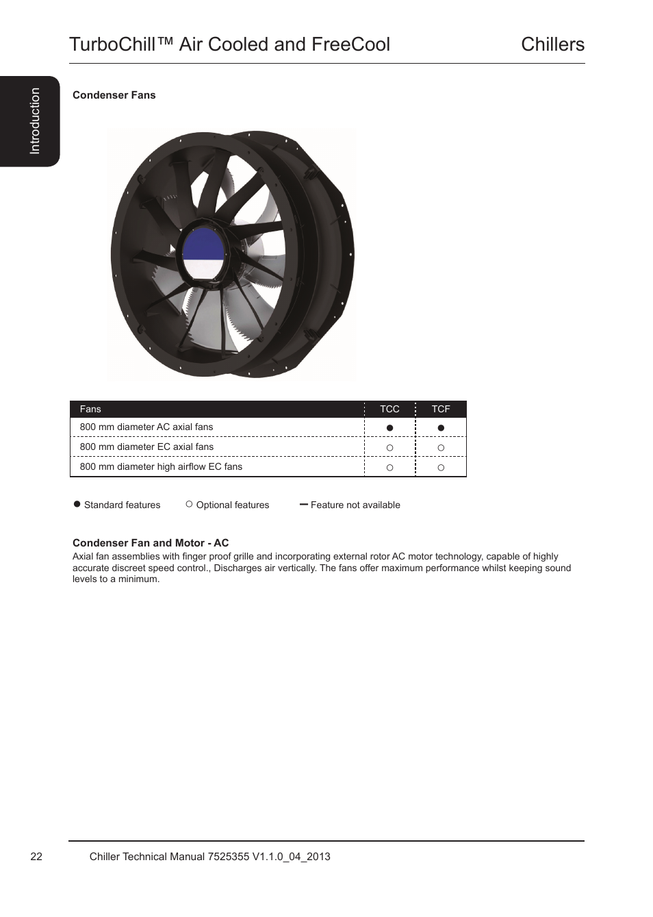 Condenser fans, Chillers turbochill™ air cooled and freecool | Airedale TurboChill FreeCool 200kW - 1830kW User Manual | Page 22 / 144