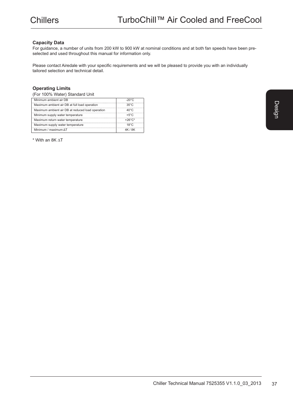 Chillers turbochill™ air cooled and freecool, Desi gn | Airedale TurboChill FreeCool 200kW - 1830kW User Manual | Page 37 / 144