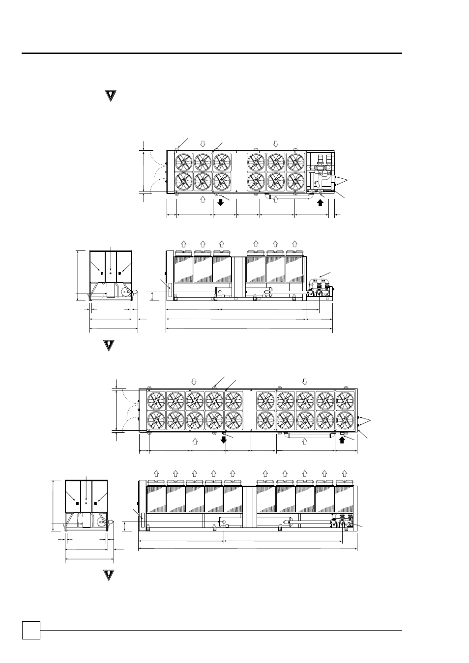 Units fitted with optional pump package, Optichill chillers, Dimensional data | Chillers, Important, 8 - 12 fan units (mm), 14 - 20 fan units (mm) | Airedale OptiChill FreeCool 500kW - 1365kW User Manual | Page 14 / 60