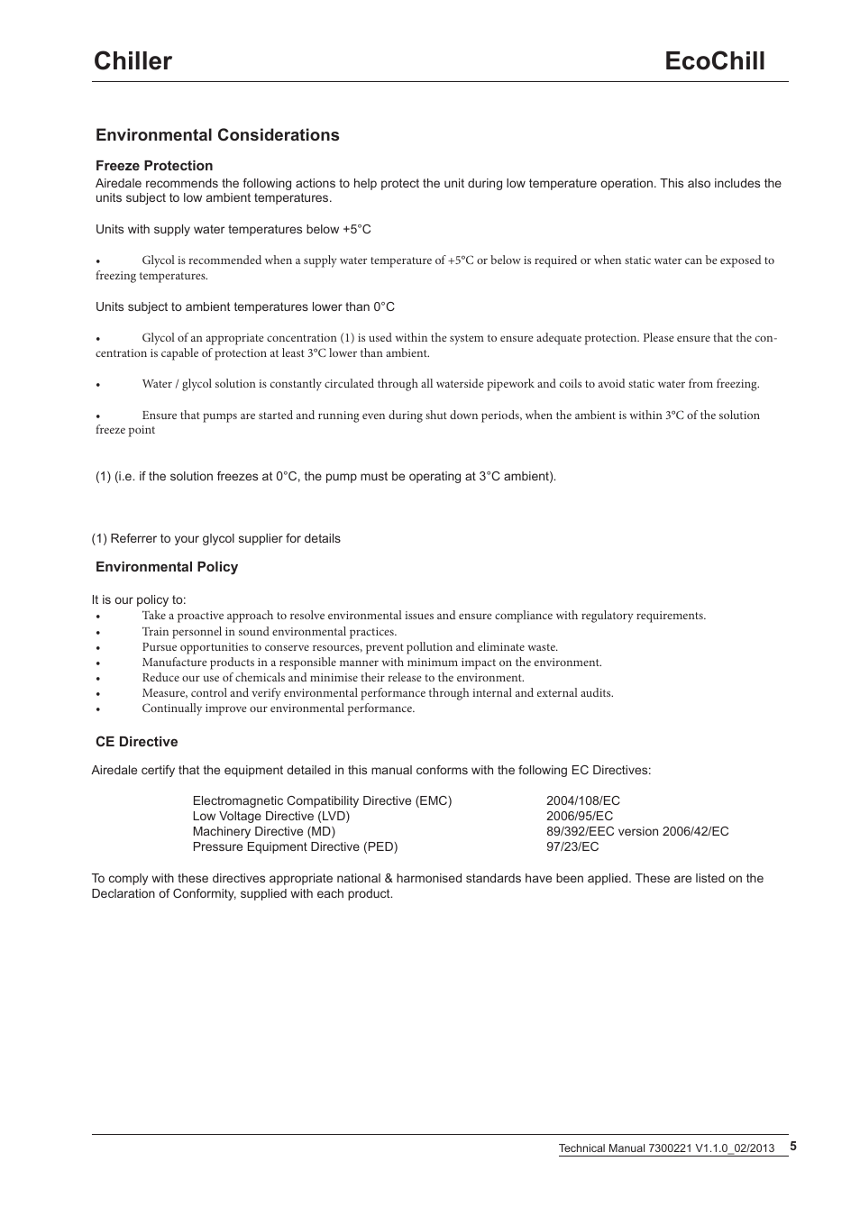 Ecochill chiller, Environmental considerations | Airedale EcoChill 6kW - 46kW User Manual | Page 5 / 52
