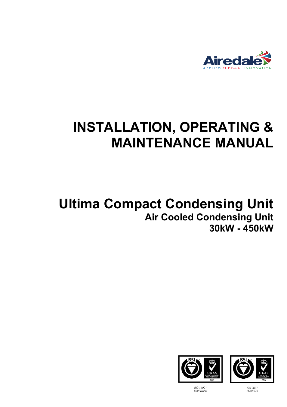 Airedale Ultima Compact Condensing Unit 30kW - 450kW User Manual | 40 pages
