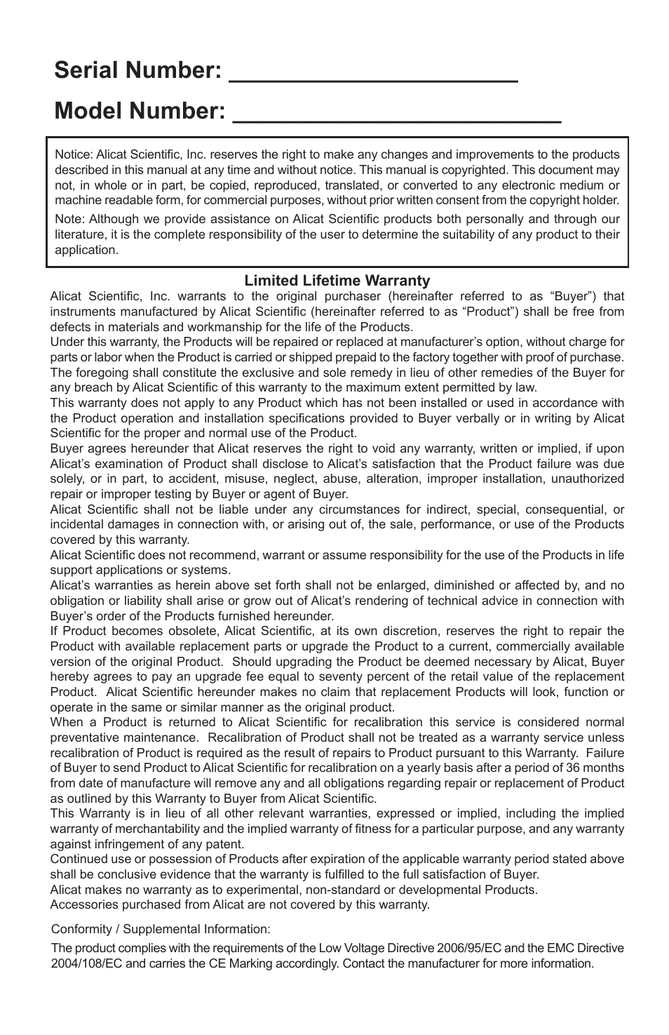 Serial number: ______________________ model number | Alicat P Series Pressure Gauge User Manual | Page 87 / 88