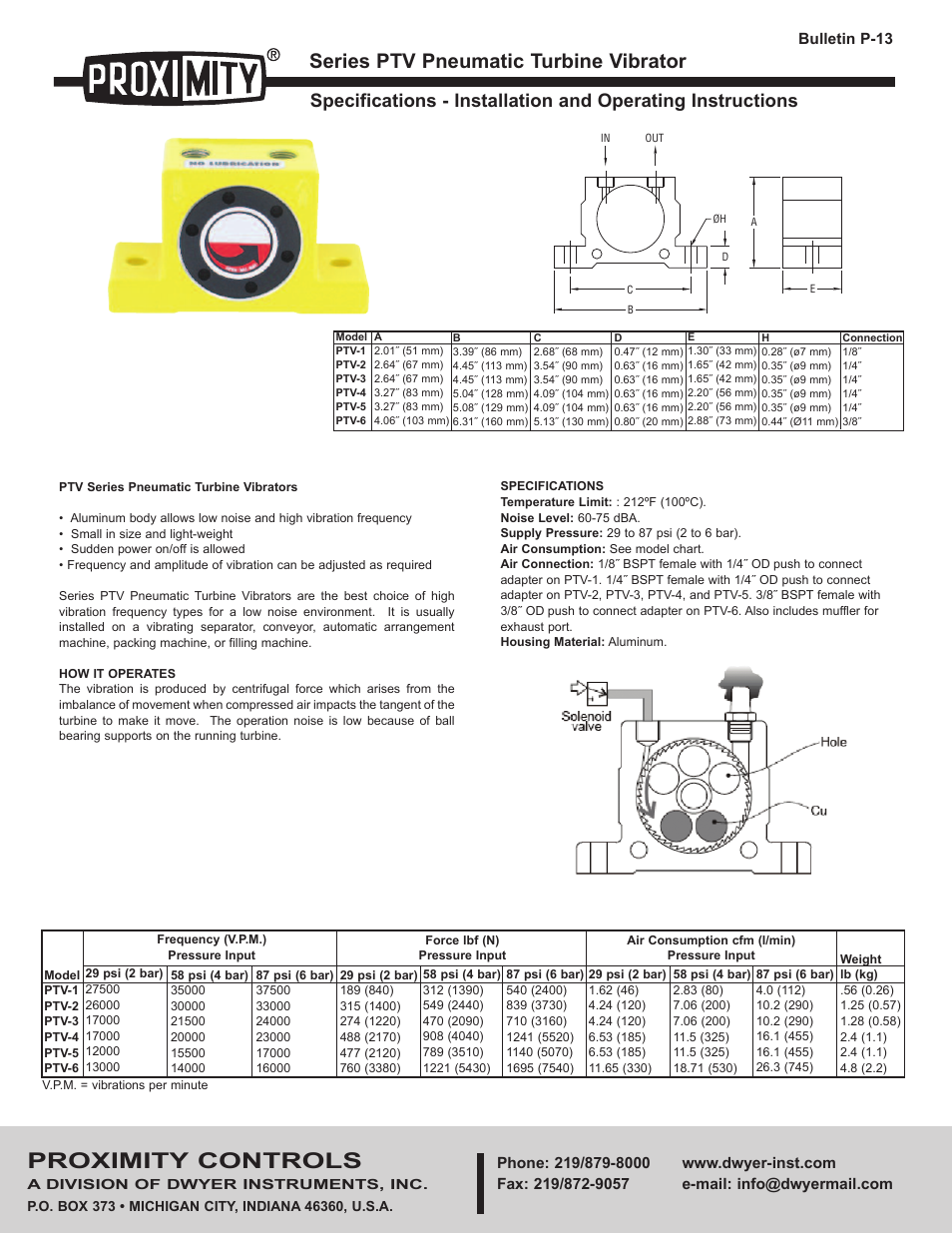 Dwyer PTV User Manual | 2 pages