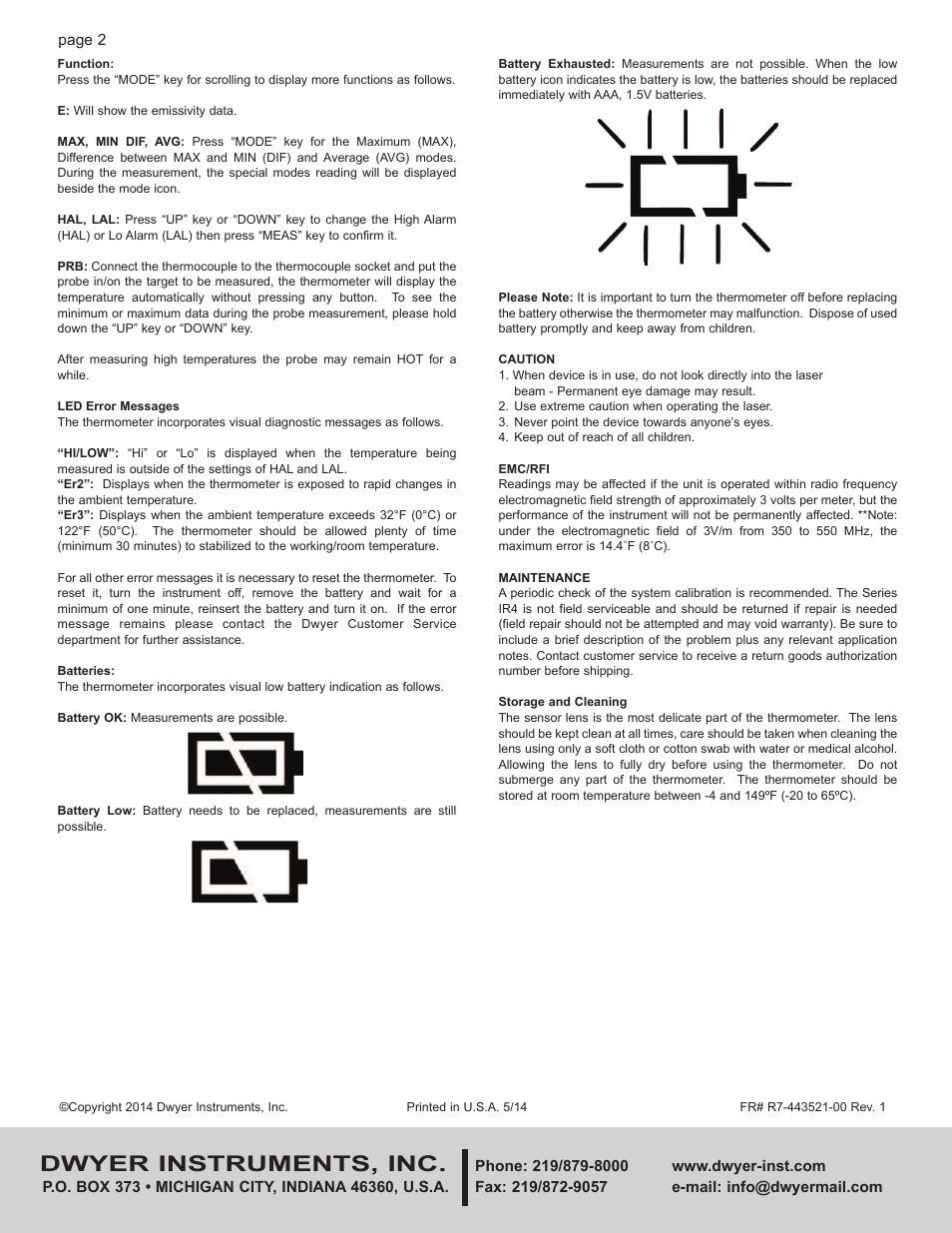 Dwyer instruments, inc | Dwyer IR4 User Manual | Page 2 / 2