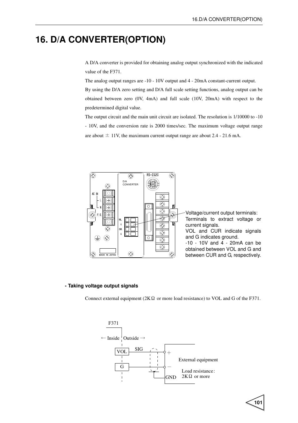 D/a converter(option) | FUTEK IPM600 (D610) Digital Display User Manual | Page 112 / 136