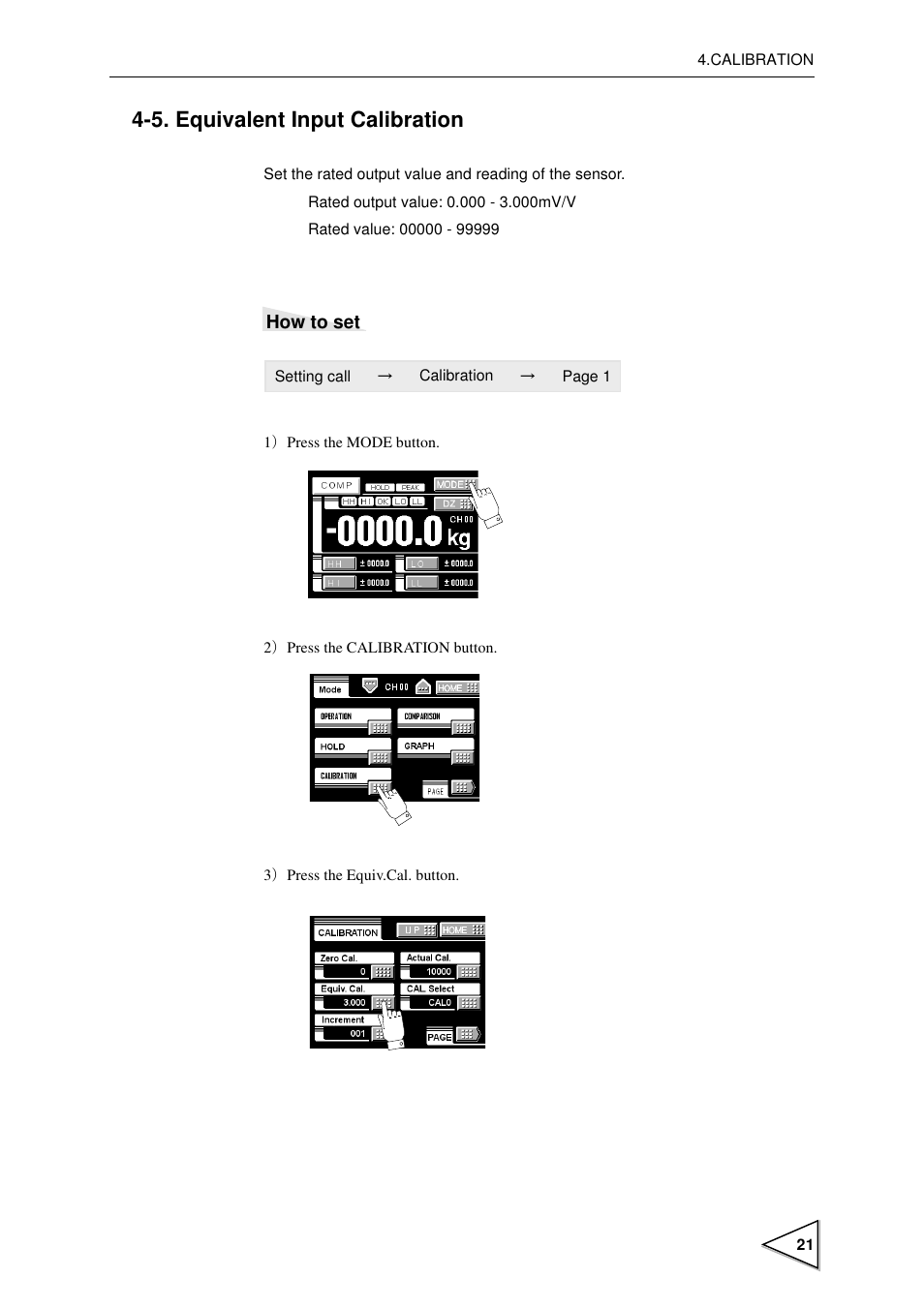 5. equivalent input calibration, Equivalent input calibration, P21) | FUTEK IPM600 (D610) Digital Display User Manual | Page 32 / 136