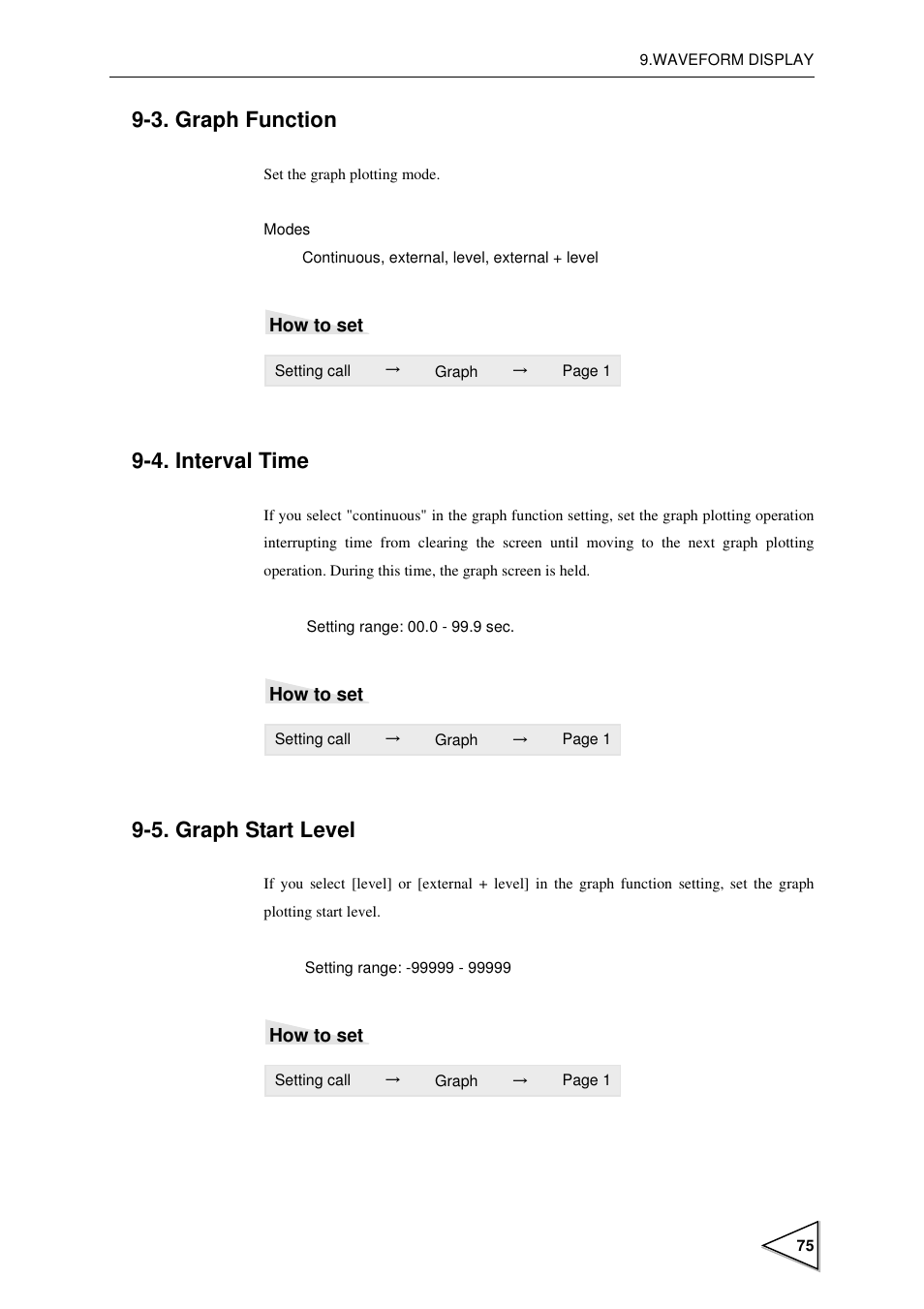 3. graph function, 4. interval time, 5. graph start level | Graph function, Interval time, Graph start level, P75) | FUTEK IPM600 (D610) Digital Display User Manual | Page 86 / 136