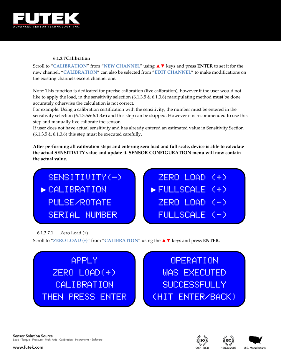 Calibration, Zero load (+) | FUTEK IPM650 Series User Manual | Page 38 / 120