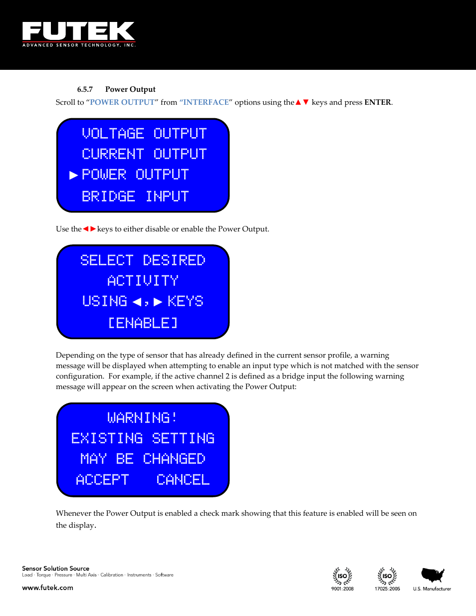 Power output | FUTEK IHH500 Series User Manual | Page 97 / 127