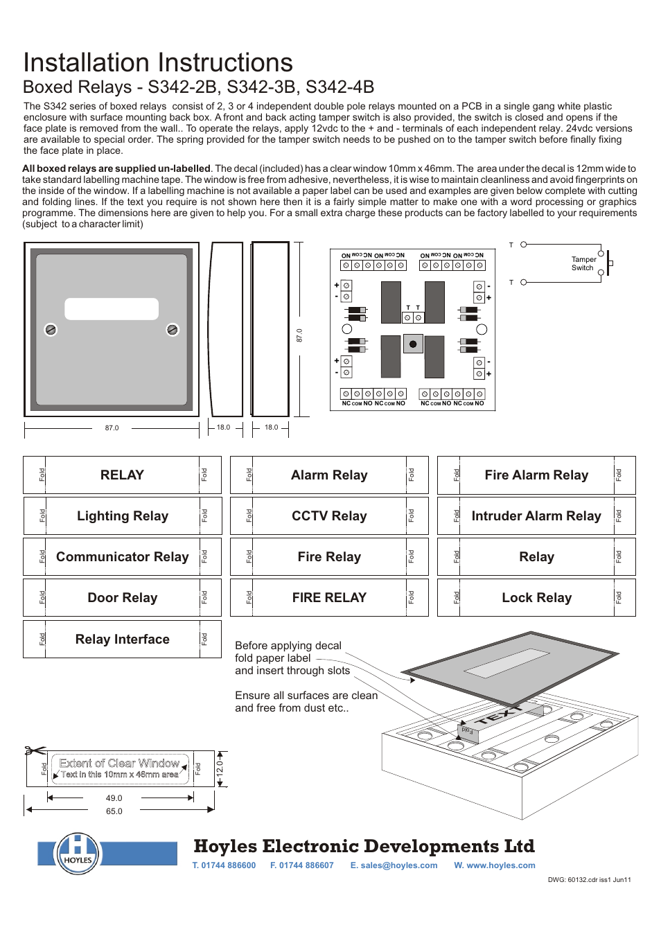 Hoyles Boxed Quad Double Pole Relay Module User Manual | 1 page