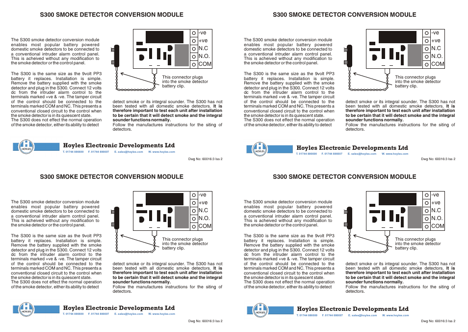 Hoyles Smoke alarm converter User Manual | 1 page