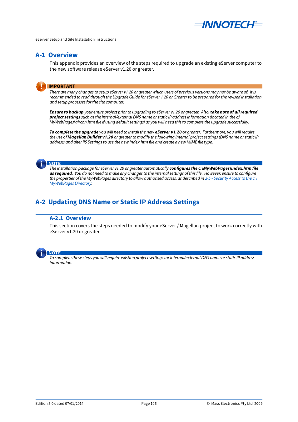 A-1 overview, A-2.1 overview | Innotech eServer User Manual | Page 106 / 118