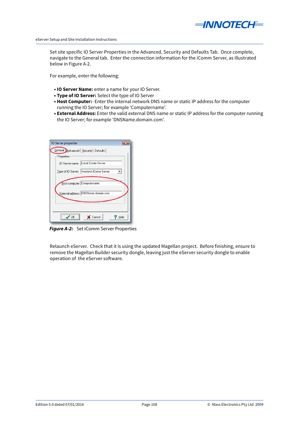 Set icomm server properties | Innotech eServer User Manual | Page 108 / 118