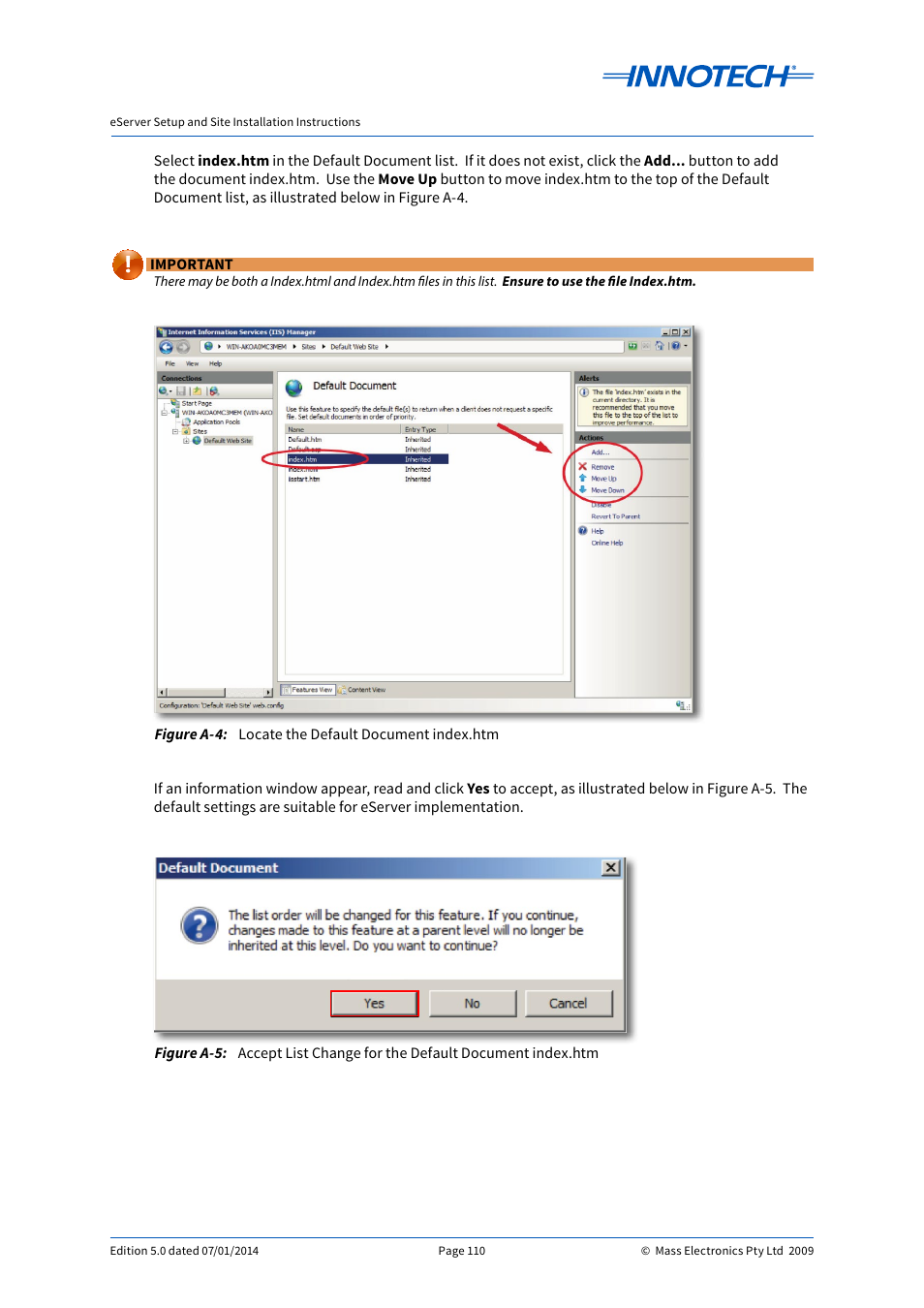 Locate the default document index.htm | Innotech eServer User Manual | Page 110 / 118