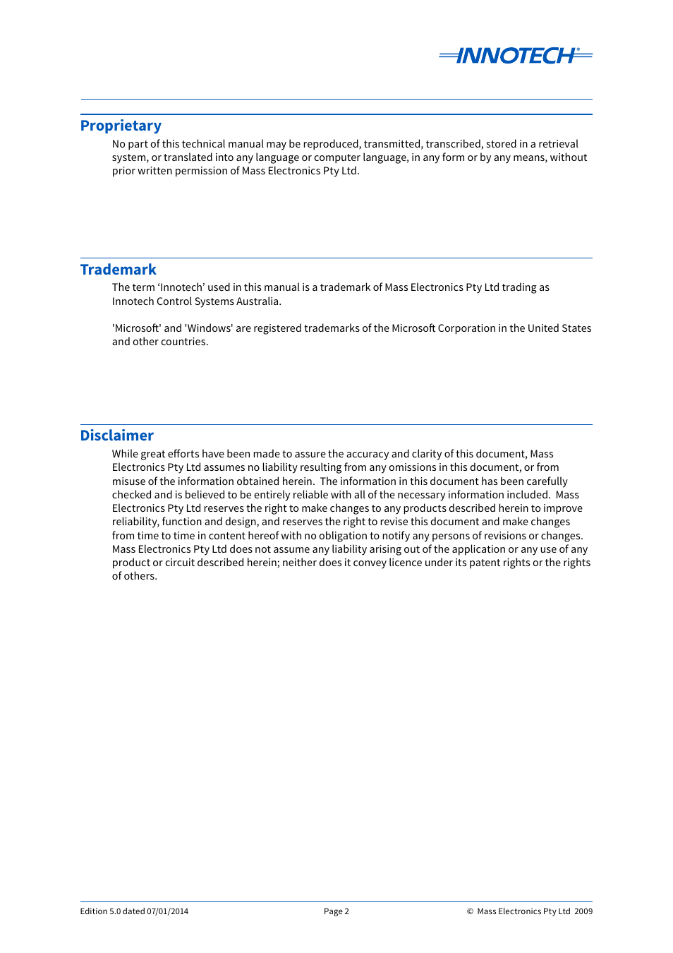 Proprietary, Trademark, Disclaimer | Innotech eServer User Manual | Page 2 / 118