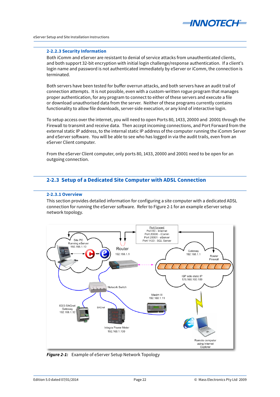 Example of eserver setup network topology | Innotech eServer User Manual | Page 22 / 118