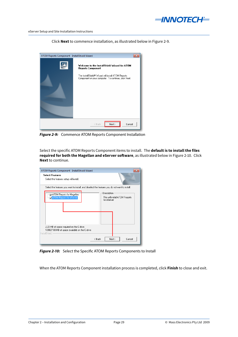 Commence atom reports component installation, E 2-10 | Innotech eServer User Manual | Page 29 / 118