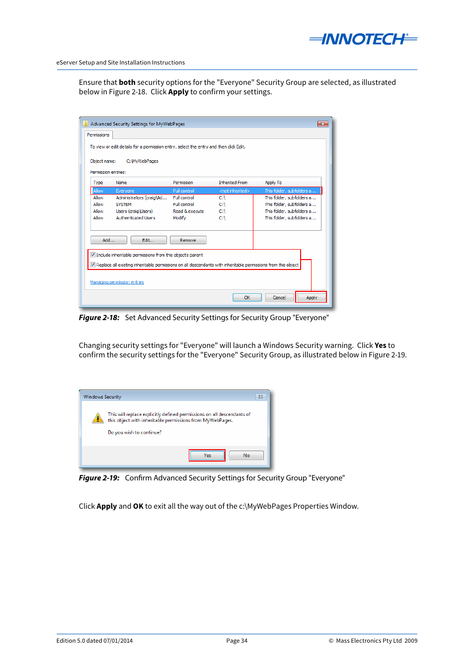 E 2-18, E 2-19 | Innotech eServer User Manual | Page 34 / 118