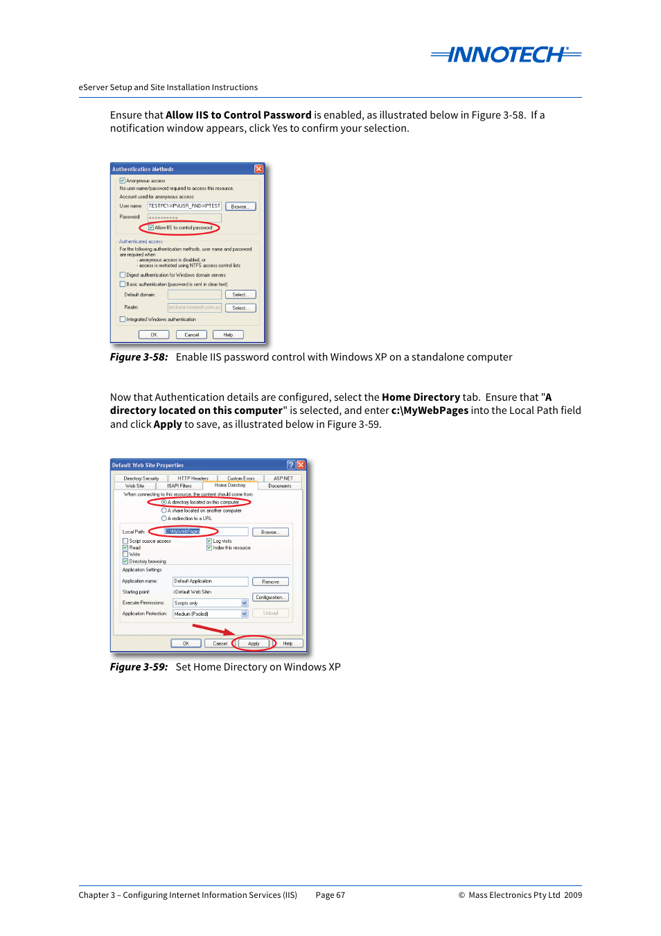 Set home directory on windows xp, E 3-58, E 3-59 | Innotech eServer User Manual | Page 67 / 118