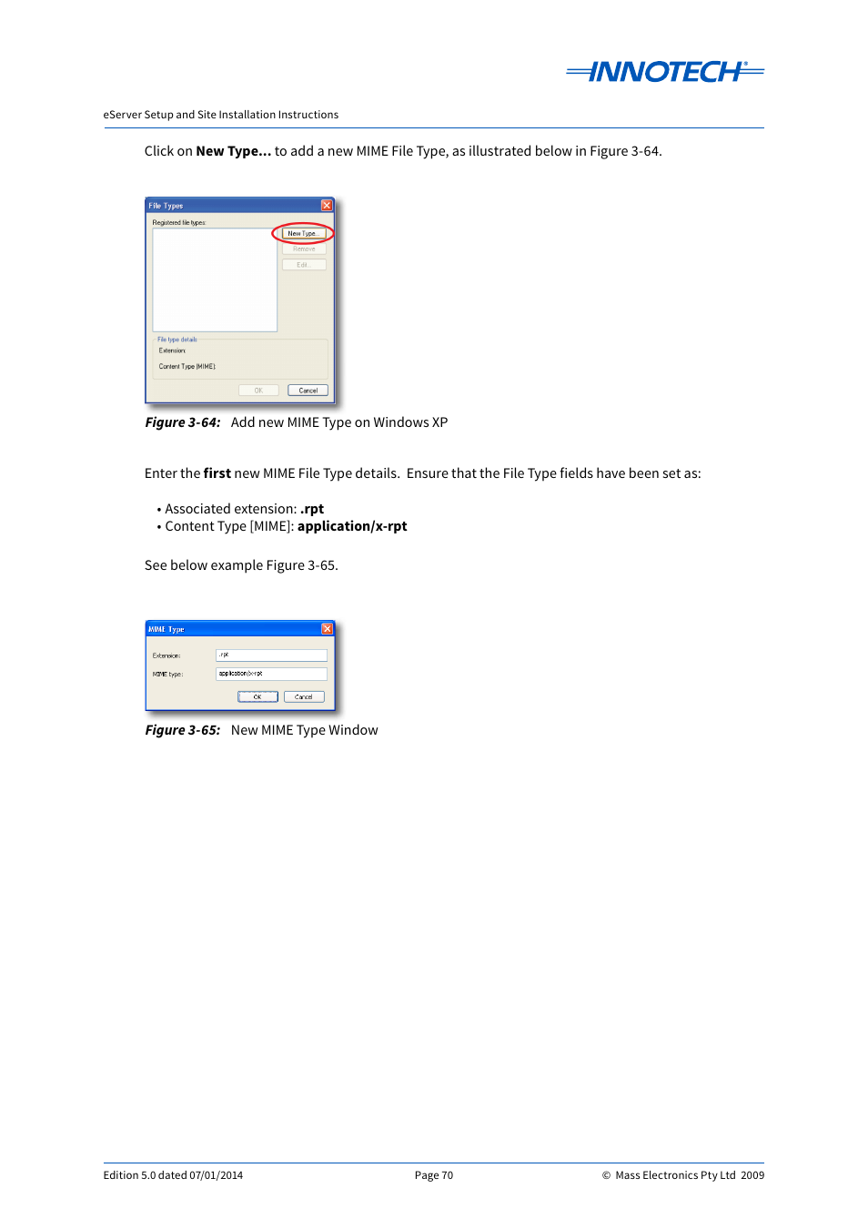 Add new mime type on windows xp, New mime type window, E 3-64 | E 3-65 | Innotech eServer User Manual | Page 70 / 118