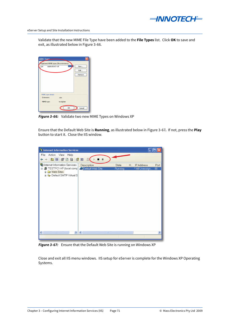 Validate two new mime types on windows xp, E 3-66, E 3-67 | Innotech eServer User Manual | Page 71 / 118