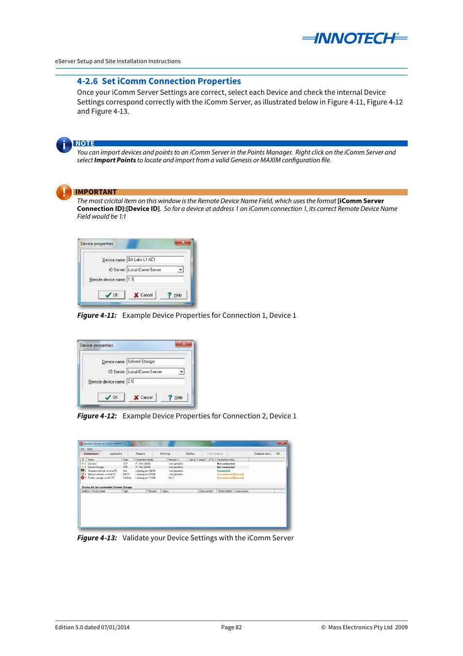 2.6 set icomm connection properties, E 4-11, E 4-12 | E 4-13 | Innotech eServer User Manual | Page 82 / 118