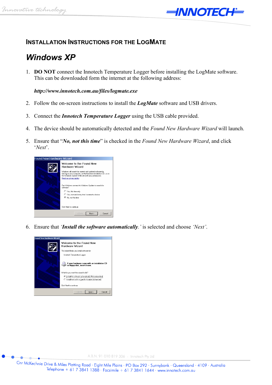 Innotech LogMate User Manual | 2 pages