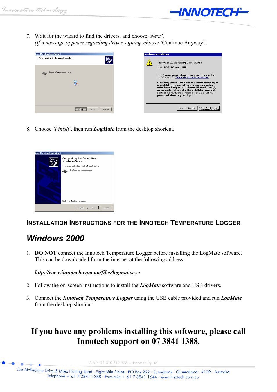 Windows 2000 | Innotech LogMate User Manual | Page 2 / 2