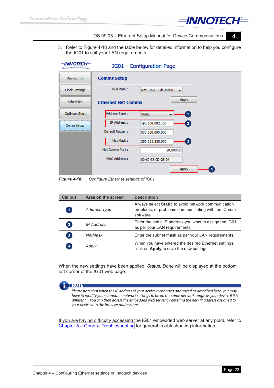 Figure 4-18: configure ethernet settings of ig01, Figure 4-18 : configure ethernet settings of ig01 | Innotech Device Communications User Manual | Page 31 / 42