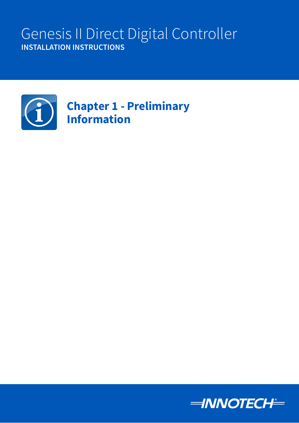 Chapter 1 - preliminary information, Genesis ii direct digital controller | Innotech Genesis II Digital Controller (v5) User Manual | Page 11 / 124