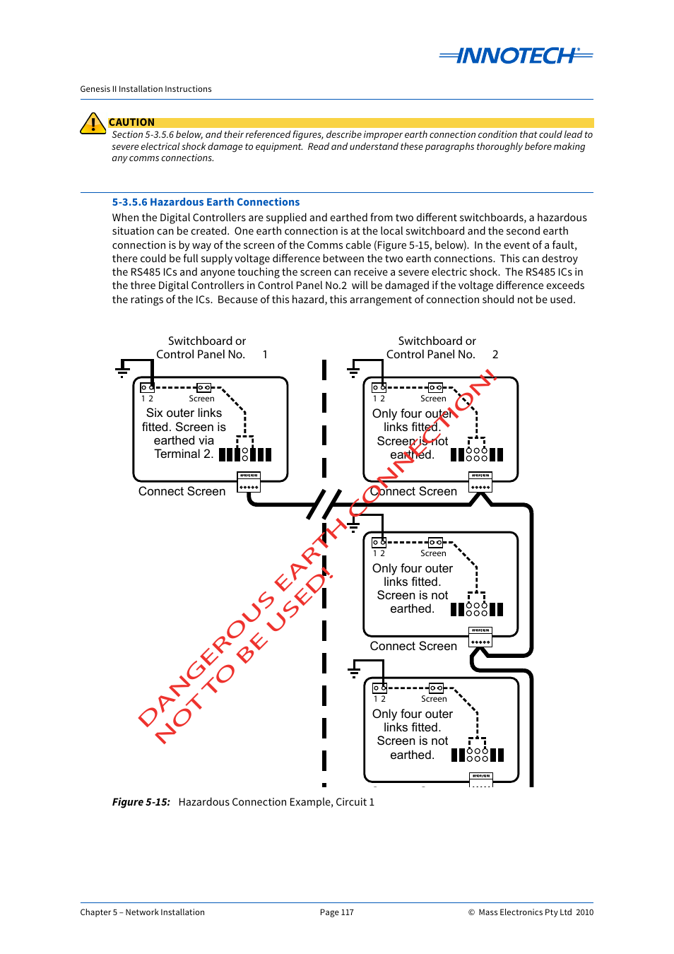 Hazardous connection example, circuit 1, E 5-15, Danger ous ear th c onnec tion! no t to be used | Innotech Genesis II Digital Controller (v5) User Manual | Page 117 / 124