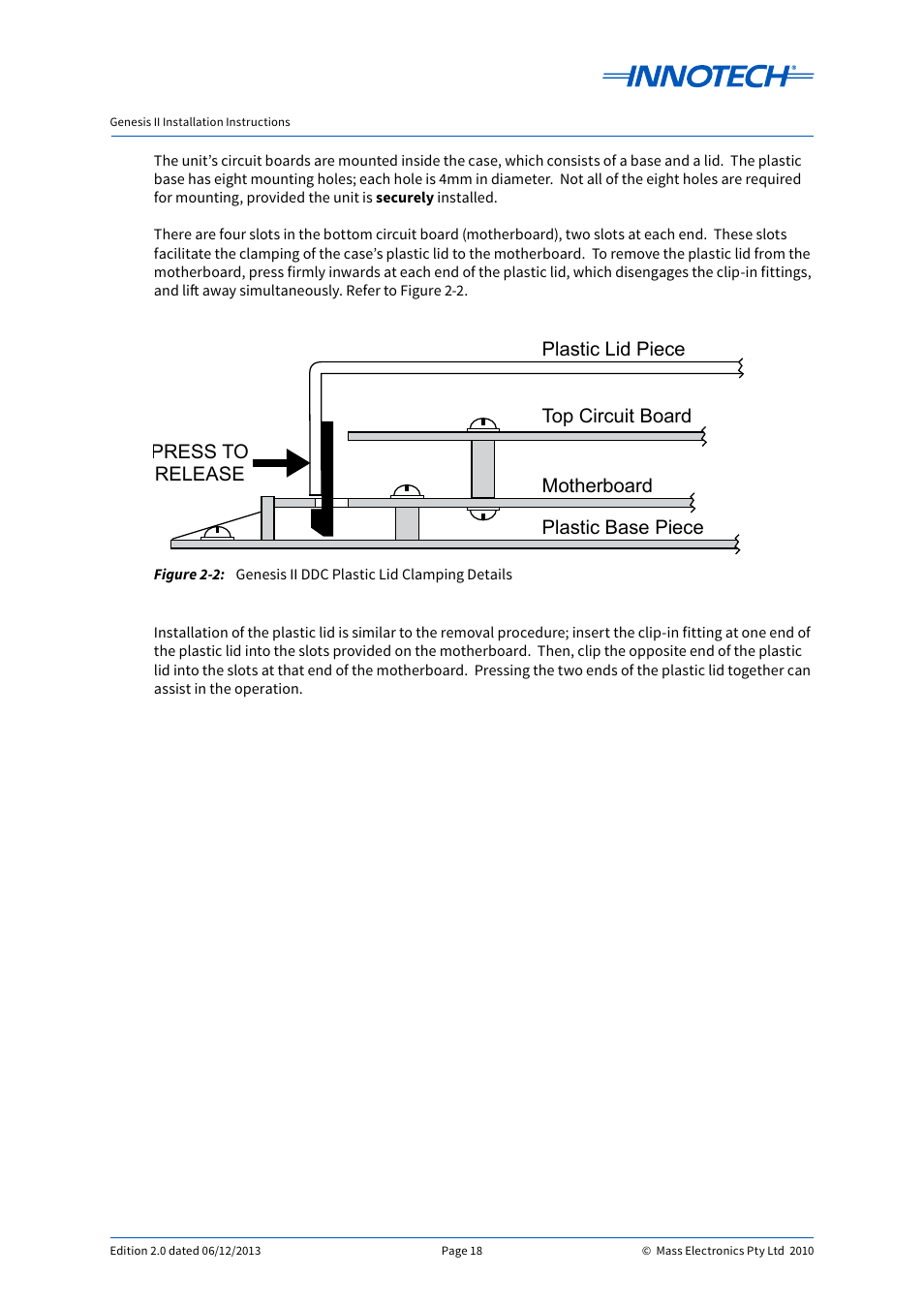 Genesis ii ddc plastic lid clamping details | Innotech Genesis II Digital Controller (v5) User Manual | Page 18 / 124