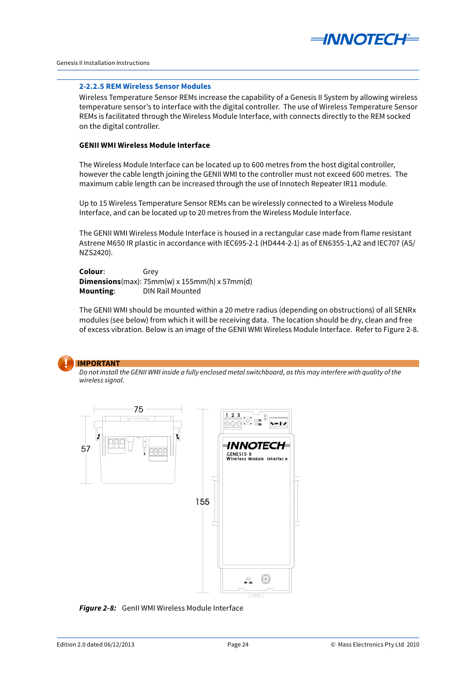 Genii wmi wireless module interface | Innotech Genesis II Digital Controller (v5) User Manual | Page 24 / 124
