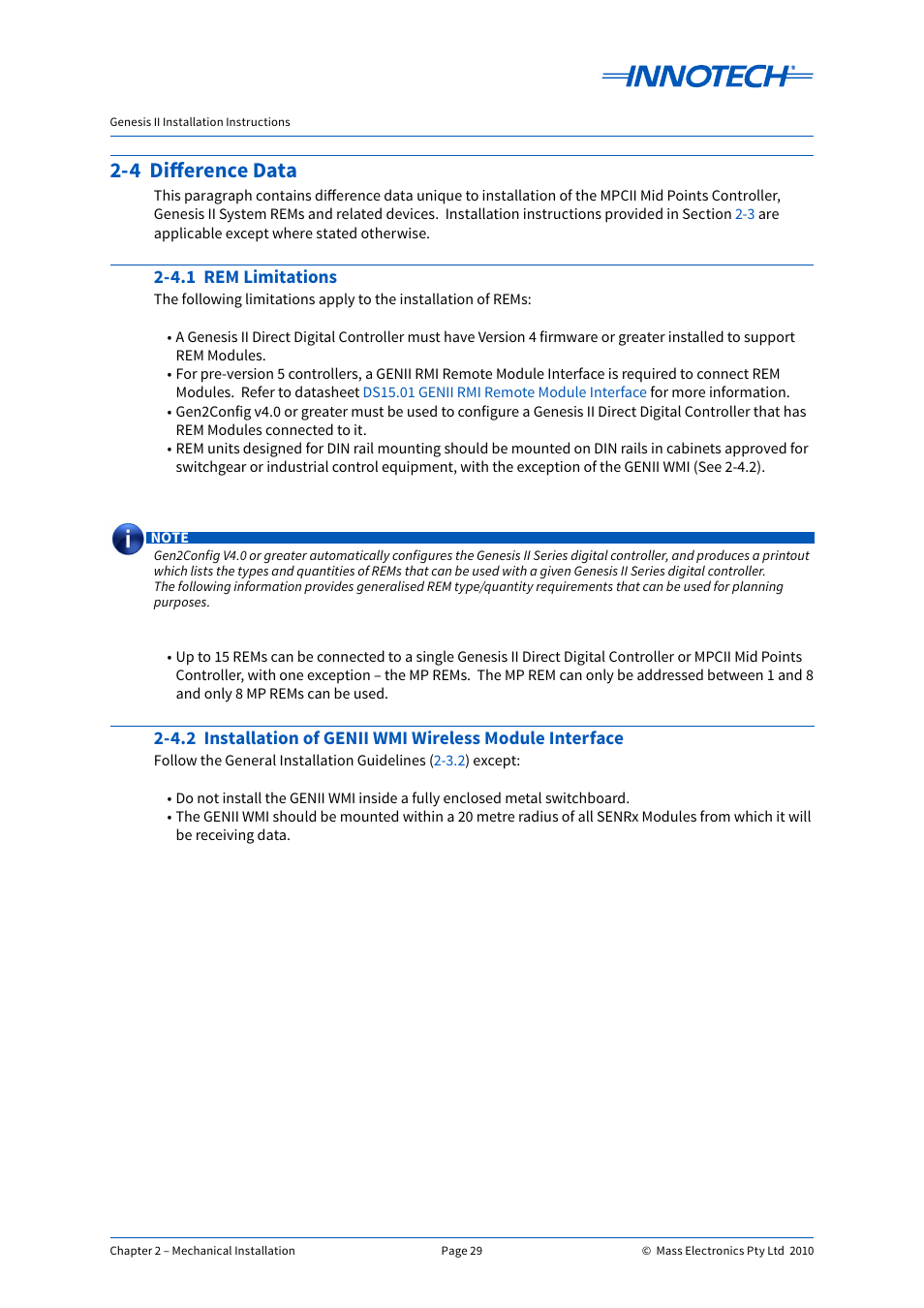 4 difference data, 4.1 rem limitations, 4 - difference data | Innotech Genesis II Digital Controller (v5) User Manual | Page 29 / 124