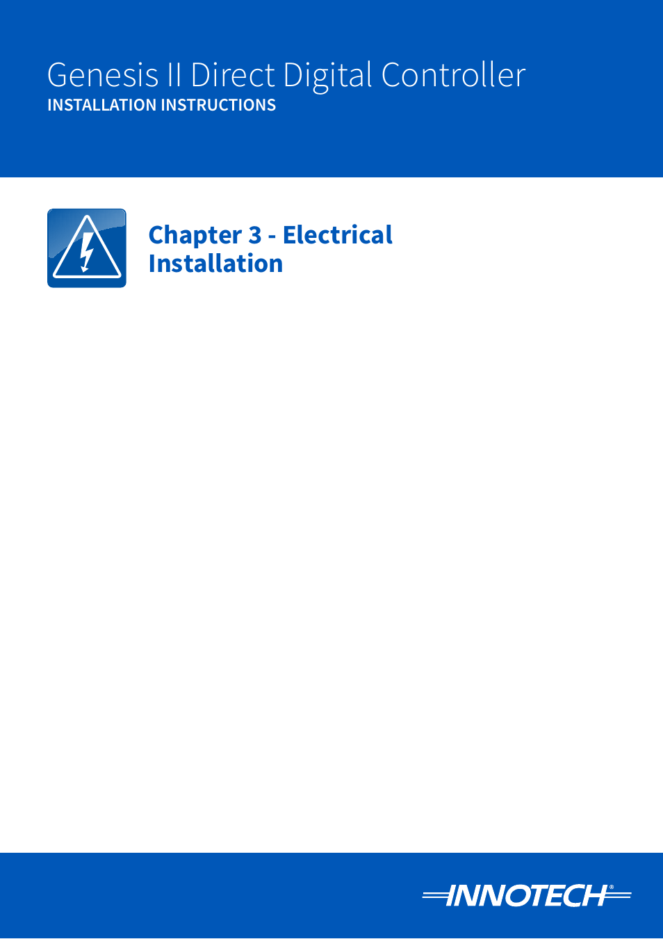 Chapter 3 - electrical installation, Ovided in the, Electrical installation | Chapt, Genesis ii direct digital controller | Innotech Genesis II Digital Controller (v5) User Manual | Page 31 / 124