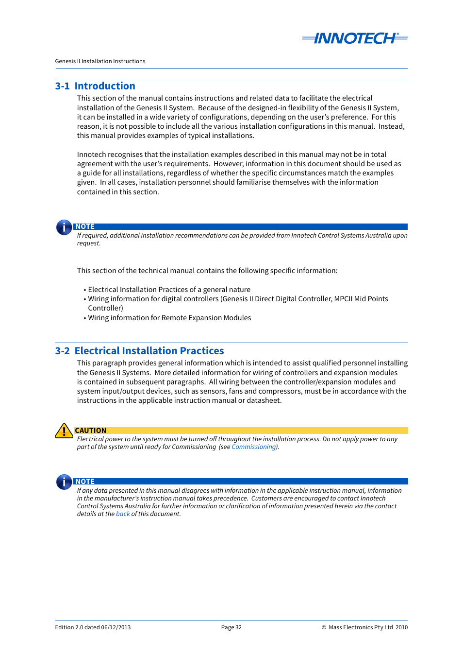 1 introduction, 2 electrical installation practices | Innotech Genesis II Digital Controller (v5) User Manual | Page 32 / 124