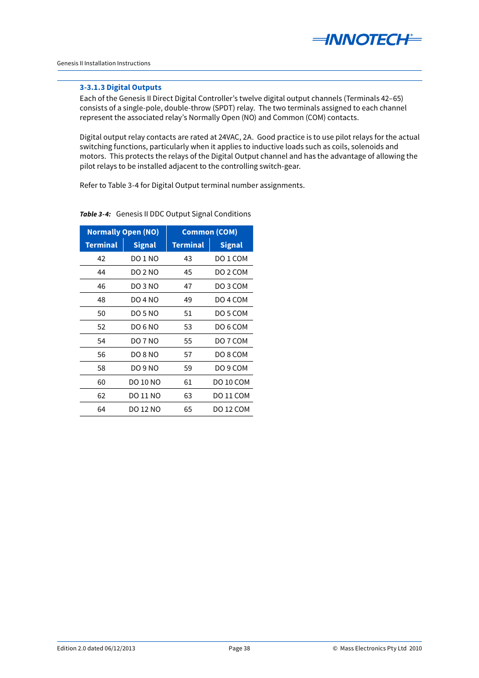 Genesis ii ddc output signal conditions | Innotech Genesis II Digital Controller (v5) User Manual | Page 38 / 124