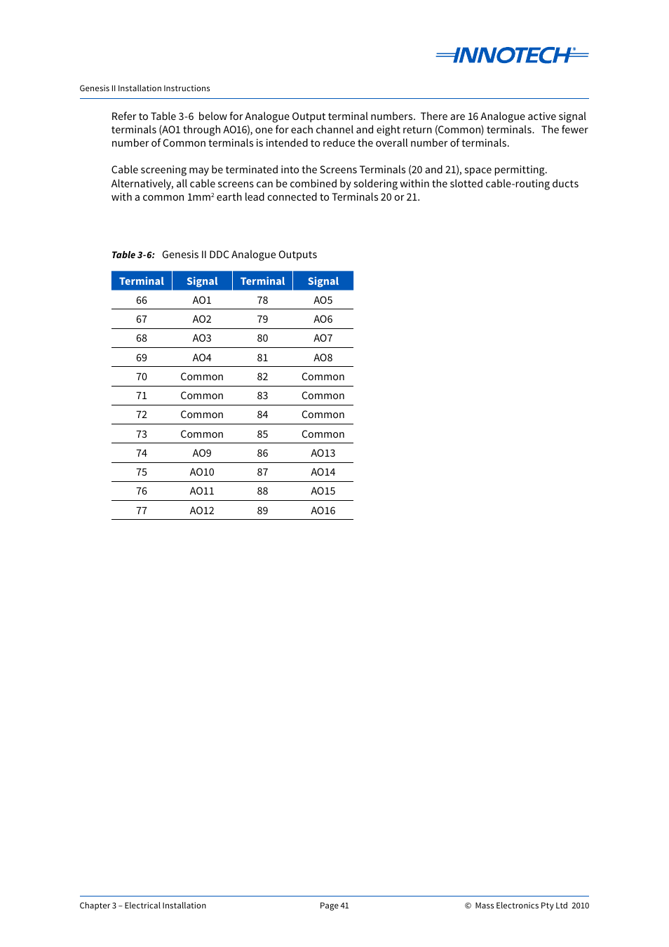 Genesis ii ddc analogue outputs | Innotech Genesis II Digital Controller (v5) User Manual | Page 41 / 124