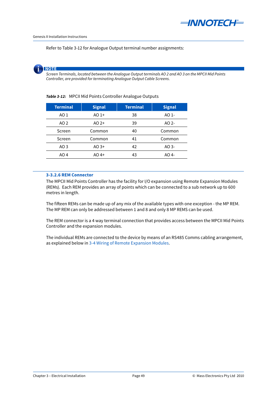 Mpcii mid points controller analogue outputs | Innotech Genesis II Digital Controller (v5) User Manual | Page 49 / 124