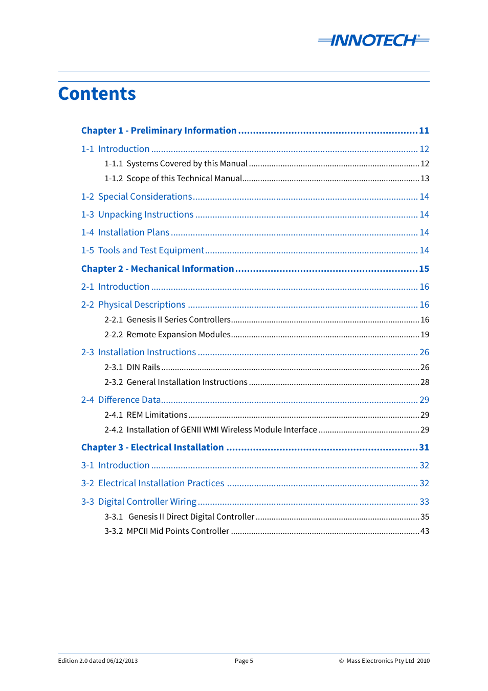 Innotech Genesis II Digital Controller (v5) User Manual | Page 5 / 124