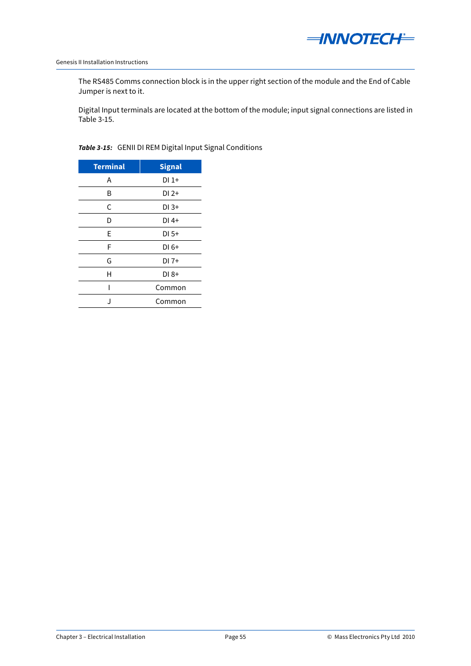 Genii di rem digital input signal conditions | Innotech Genesis II Digital Controller (v5) User Manual | Page 55 / 124