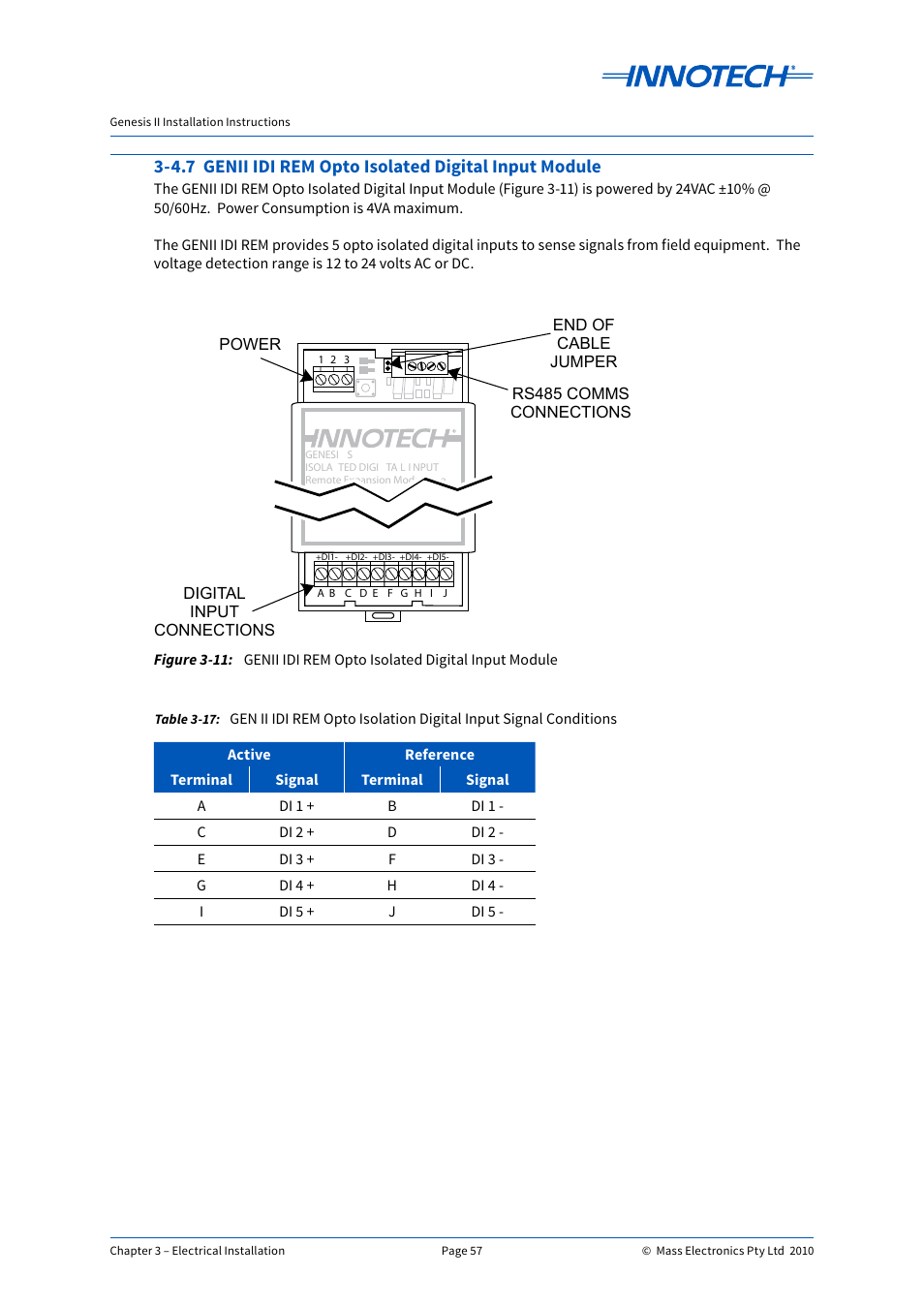 Genii idi rem opto isolated digital input module, E 3-11 | Innotech Genesis II Digital Controller (v5) User Manual | Page 57 / 124