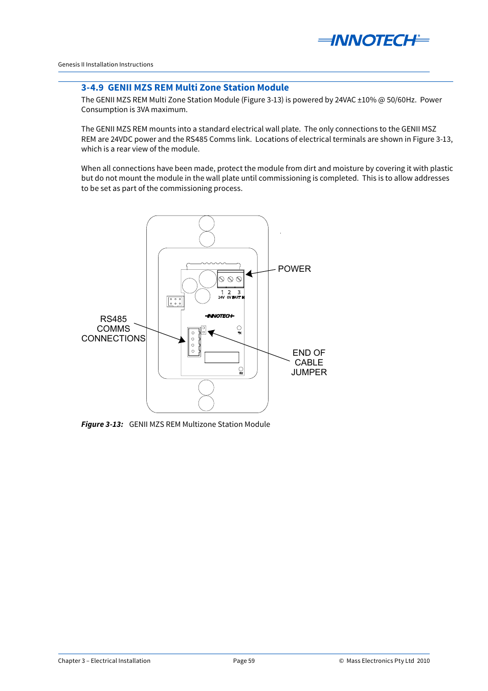 4.9 genii mzs rem multi zone station module, Genii mzs rem multizone station module, E 3-13 | Innotech Genesis II Digital Controller (v5) User Manual | Page 59 / 124
