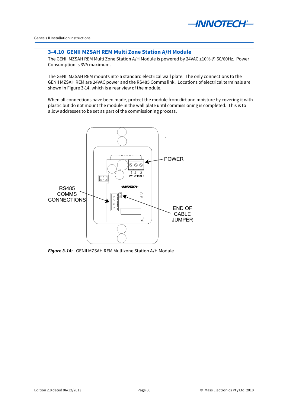 4.10 genii mzsah rem multi zone station a/h module, Genii mzsah rem multizone station a/h module, E 3-14 | Innotech Genesis II Digital Controller (v5) User Manual | Page 60 / 124