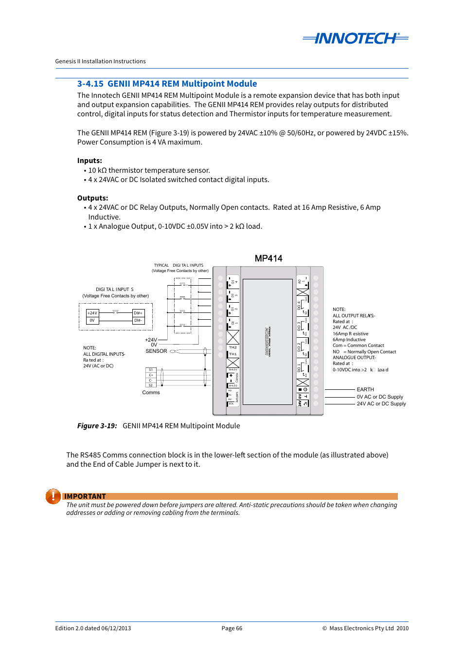 4.15 genii mp414 rem multipoint module, Genii mp414 rem multipoint module, E 3-19 | Mp414 | Innotech Genesis II Digital Controller (v5) User Manual | Page 66 / 124