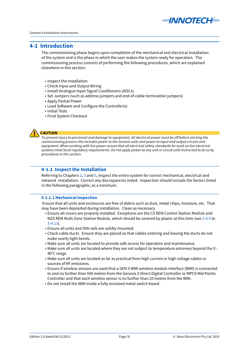 1 introduction, 1.1 inspect the installation | Innotech Genesis II Digital Controller (v5) User Manual | Page 76 / 124