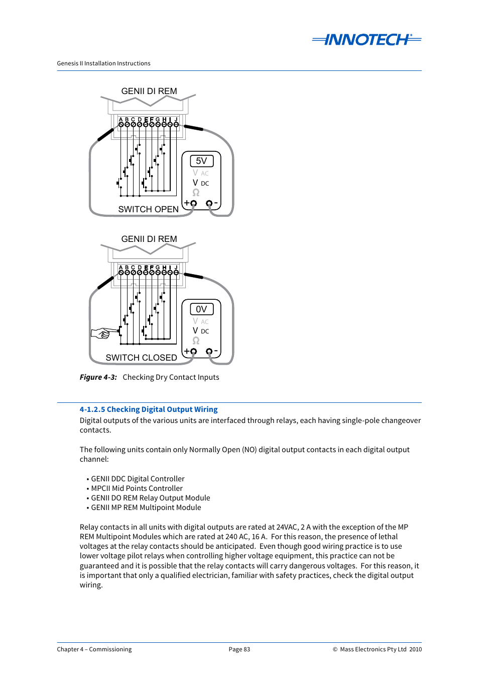 Checking dry contact inputs | Innotech Genesis II Digital Controller (v5) User Manual | Page 83 / 124