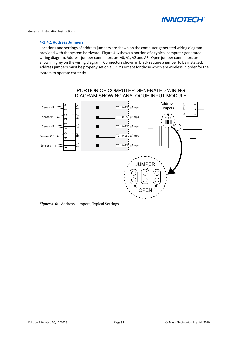 Address jumpers, typical settings | Innotech Genesis II Digital Controller (v5) User Manual | Page 92 / 124