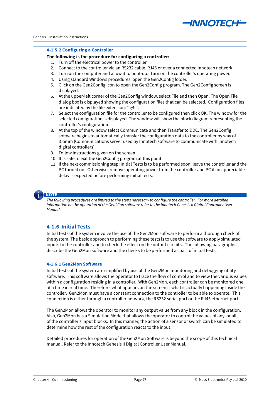 1.6 initial tests | Innotech Genesis II Digital Controller (v5) User Manual | Page 97 / 124